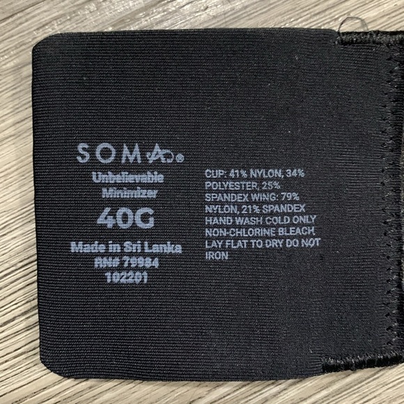 Soma Unbelievable Minimizer Black Underwire Sheer Cup Bra size 40G - Picture 8 of 12